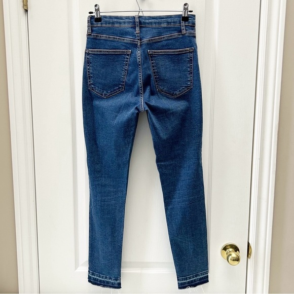 Topshop Jamie Skinny Jeans High Rise Ankle Crop Split Raw Hem Front Seam Blue 26 - Picture 6 of 16